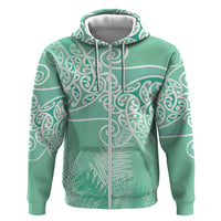 Aotearoa Maori Koru Curves Hoodie Silver Ferns - Mint