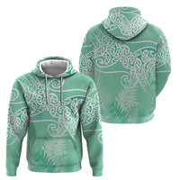 Aotearoa Maori Koru Curves Hoodie Silver Ferns - Mint