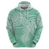Aotearoa Maori Koru Curves Hoodie Silver Ferns - Mint
