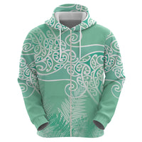 Aotearoa Maori Koru Curves Hoodie Silver Ferns - Mint