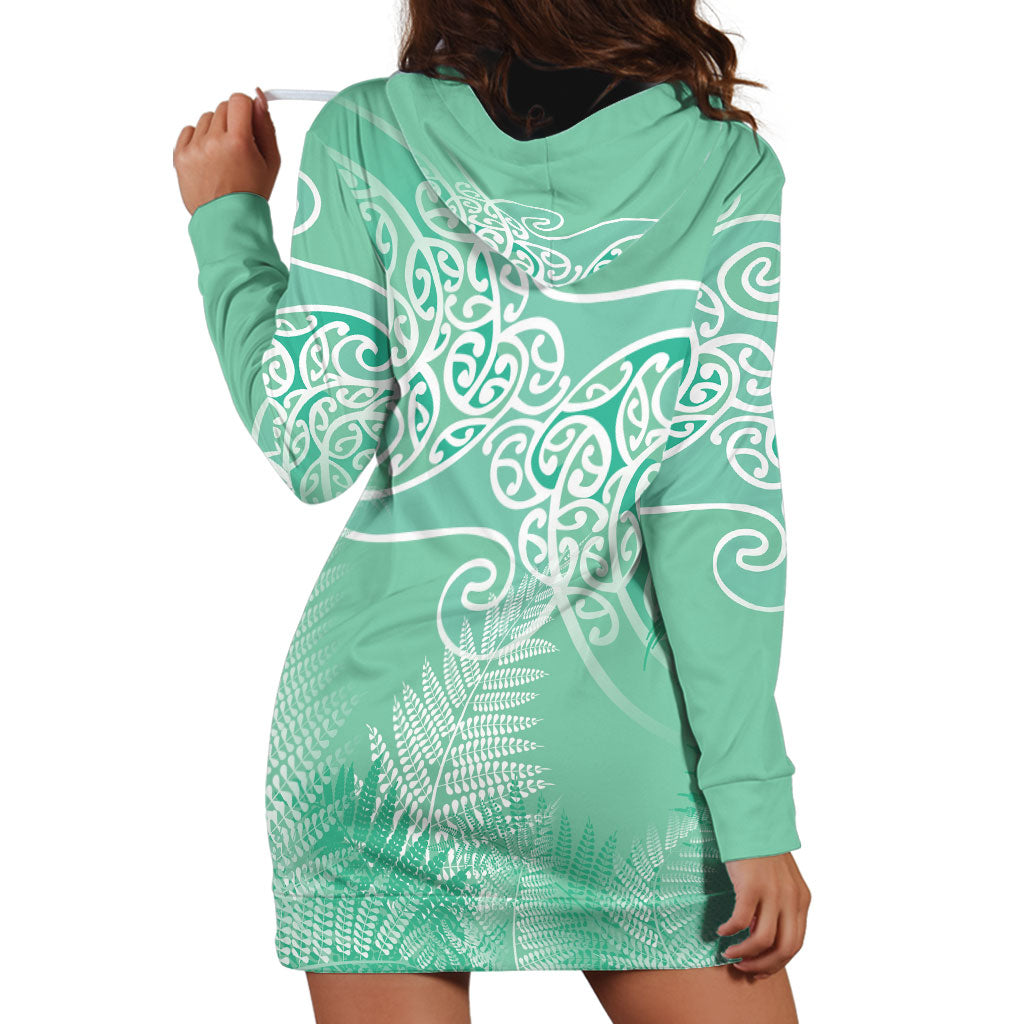 Aotearoa Maori Koru Curves Hoodie Dress Silver Ferns - Mint LT7 - Polynesian Pride