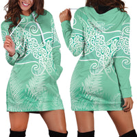 Aotearoa Maori Koru Curves Hoodie Dress Silver Ferns - Mint LT7 - Polynesian Pride