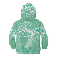 Aotearoa Maori Koru Curves Kid Hoodie Silver Ferns - Mint LT7 - Polynesian Pride