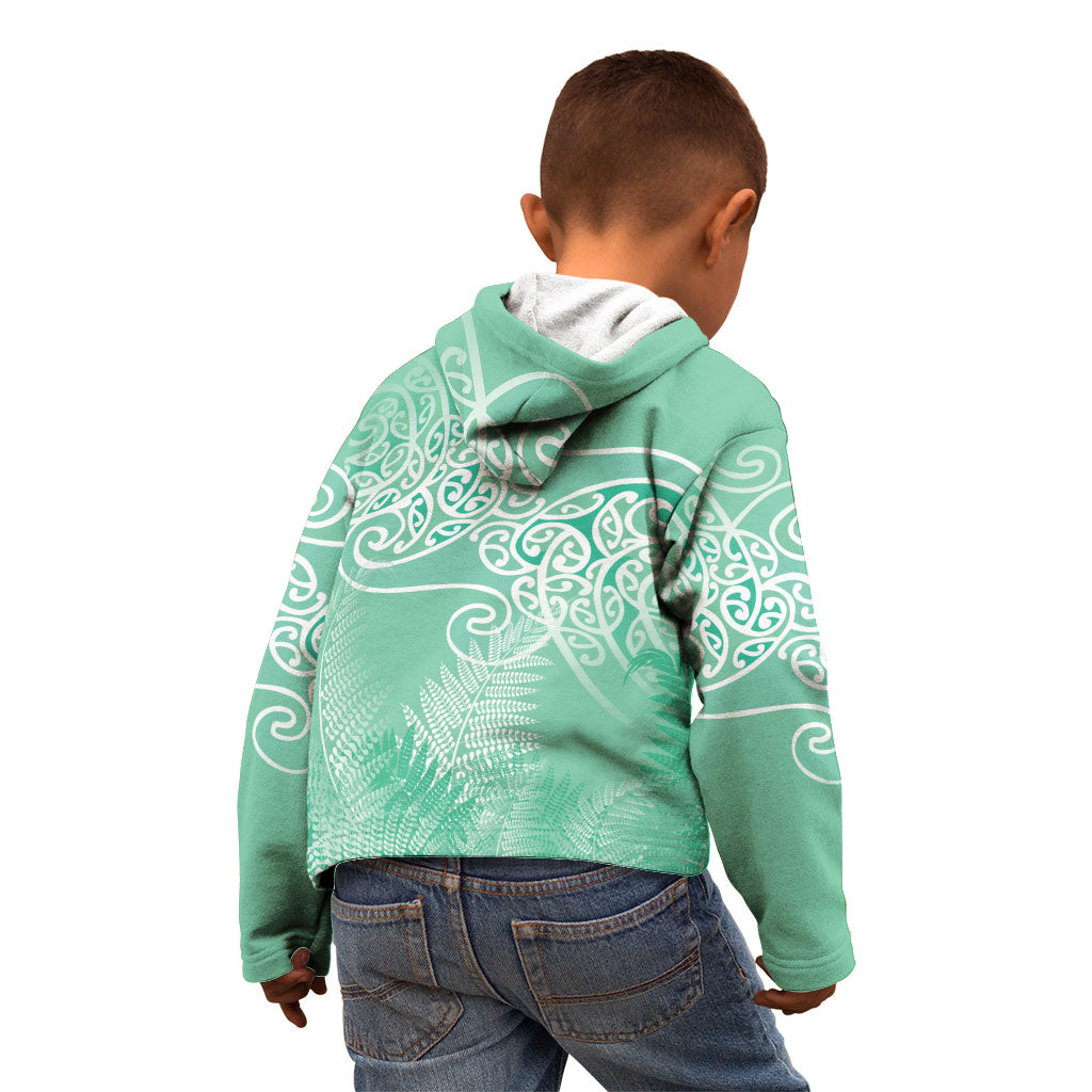 Aotearoa Maori Koru Curves Kid Hoodie Silver Ferns - Mint LT7 - Polynesian Pride