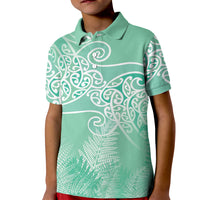 Aotearoa Maori Koru Curves Kid Polo Shirt Silver Ferns - Mint LT7 Kid Mint Green - Polynesian Pride