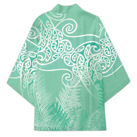 Aotearoa Maori Koru Curves Kimono Silver Ferns - Mint LT7 - Polynesian Pride