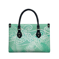 Aotearoa Maori Koru Curves Leather Bag Silver Ferns - Mint LT7 - Polynesian Pride