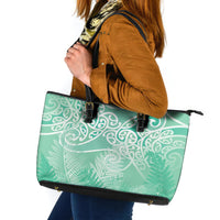 Aotearoa Maori Koru Curves Leather Tote Bag Silver Ferns - Mint LT7 Mint Green - Polynesian Pride