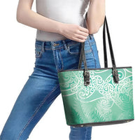 Aotearoa Maori Koru Curves Leather Tote Bag Silver Ferns - Mint LT7 - Polynesian Pride