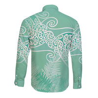 Aotearoa Maori Koru Curves Long Sleeve Button Shirt Silver Ferns - Mint LT7 - Polynesian Pride