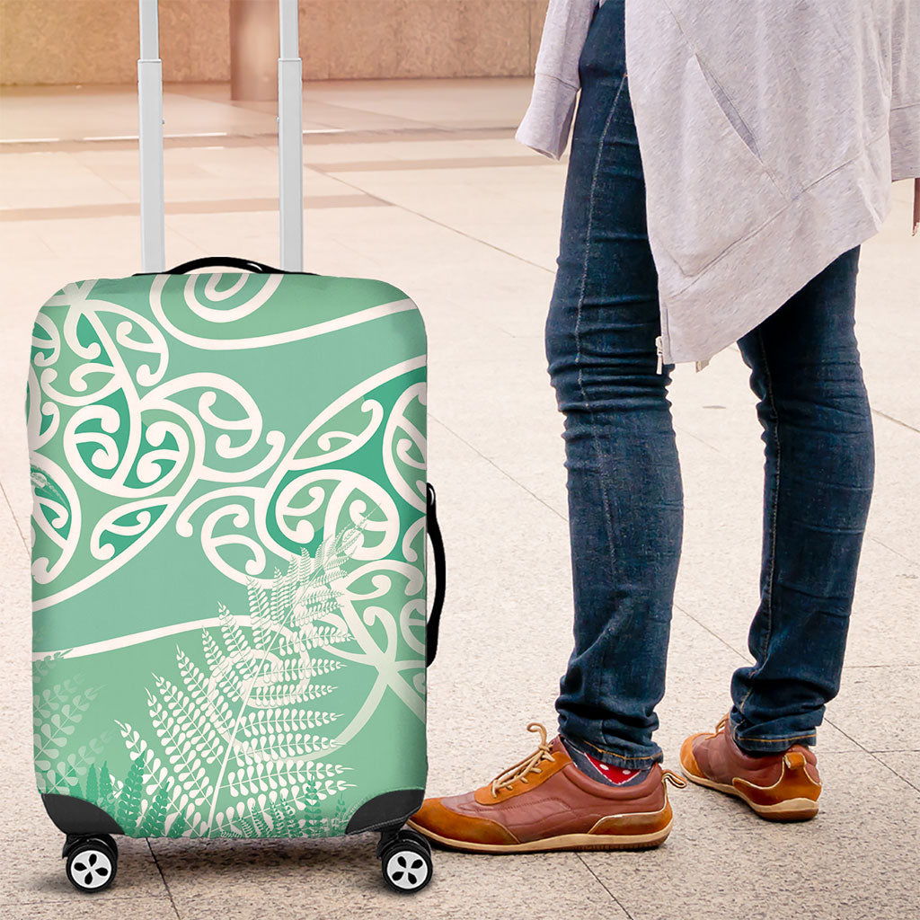 Aotearoa Maori Koru Curves Luggage Cover Silver Ferns - Mint LT7 Mint Green - Polynesian Pride
