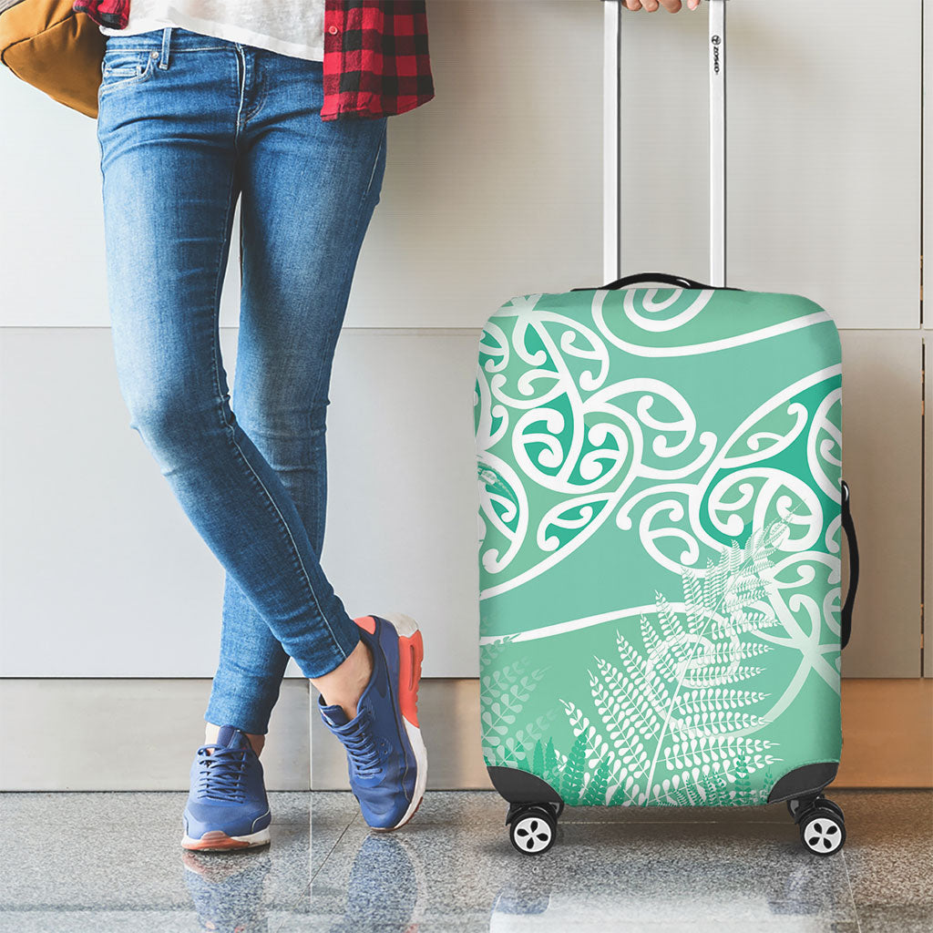 Aotearoa Maori Koru Curves Luggage Cover Silver Ferns - Mint LT7 - Polynesian Pride