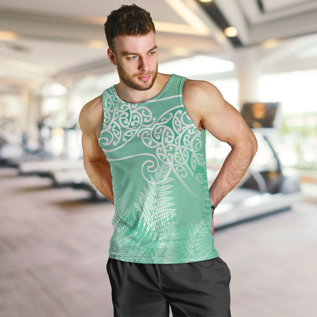 Aotearoa Maori Koru Curves Men Tank Top Silver Ferns - Mint LT7 Mint Green - Polynesian Pride