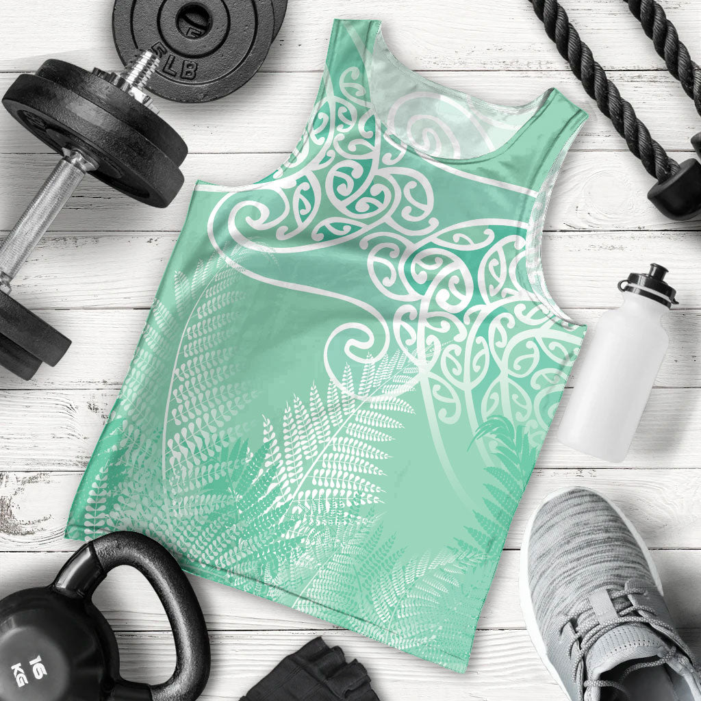 Aotearoa Maori Koru Curves Men Tank Top Silver Ferns - Mint LT7 - Polynesian Pride