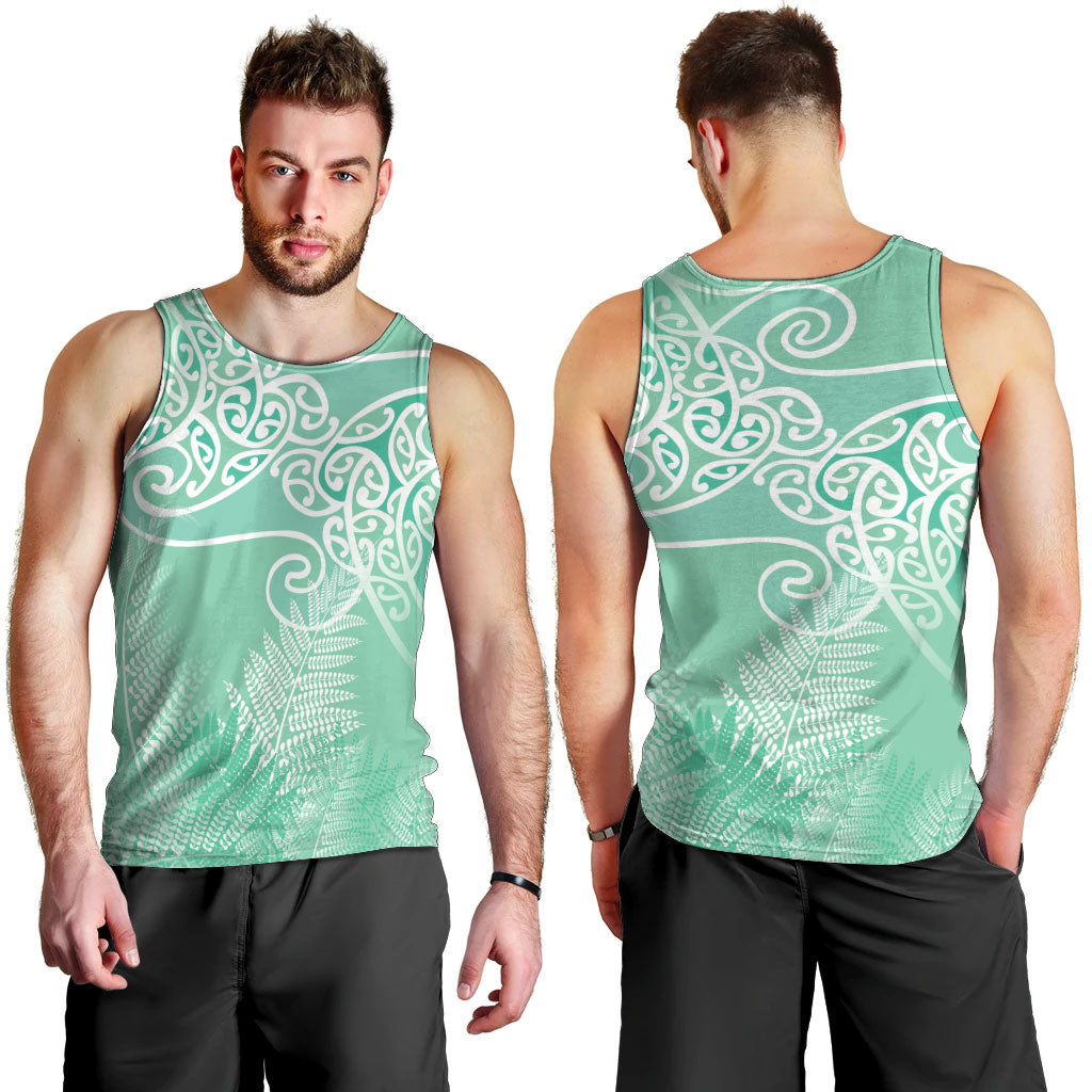 Aotearoa Maori Koru Curves Men Tank Top Silver Ferns - Mint LT7 - Polynesian Pride