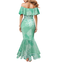 Aotearoa Maori Koru Curves Mermaid Dress Silver Ferns - Mint