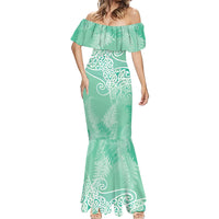 Aotearoa Maori Koru Curves Mermaid Dress Silver Ferns - Mint