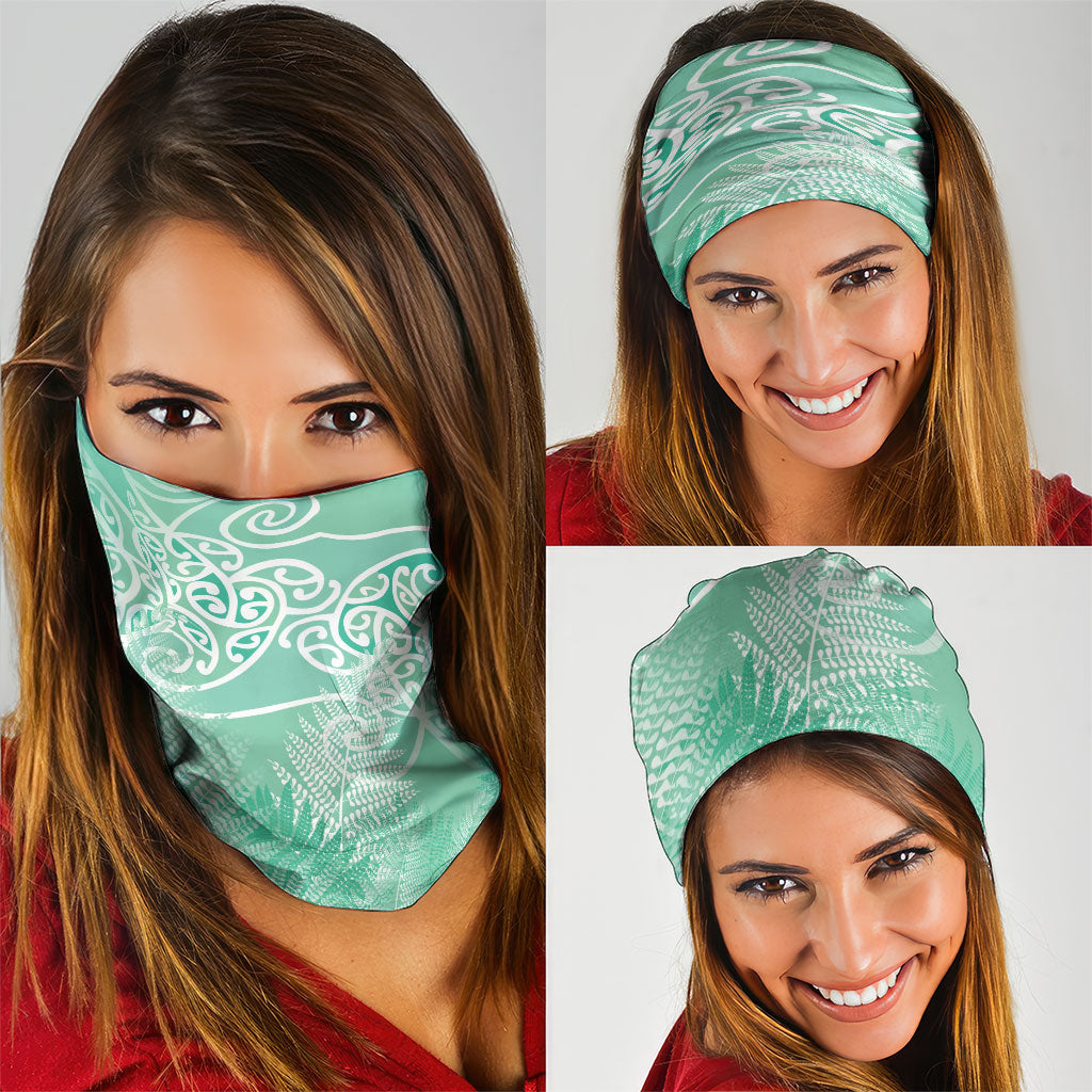Aotearoa Maori Koru Curves Neck Gaiter Silver Ferns - Mint LT7 - Polynesian Pride