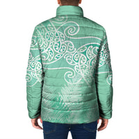 Aotearoa Maori Koru Curves Padded Jacket Silver Ferns - Mint LT7 - Polynesian Pride