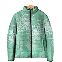 Aotearoa Maori Koru Curves Padded Jacket Silver Ferns - Mint LT7 - Polynesian Pride