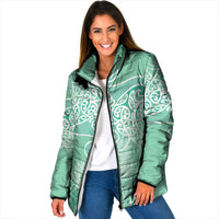 Aotearoa Maori Koru Curves Padded Jacket Silver Ferns - Mint LT7 Women Mint Green - Polynesian Pride