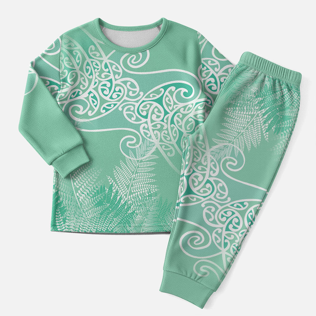 Aotearoa Maori Koru Curves Christmas Pajama Set Silver Ferns - Mint LT7 Men Mint Green - Polynesian Pride