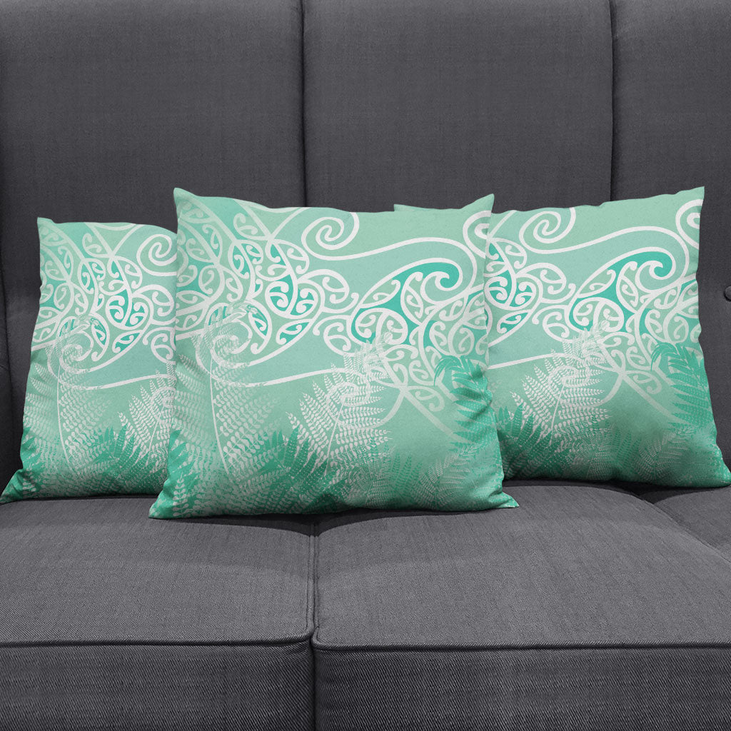 Aotearoa Maori Koru Curves Pillow Cover Silver Ferns - Mint LT7 - Polynesian Pride