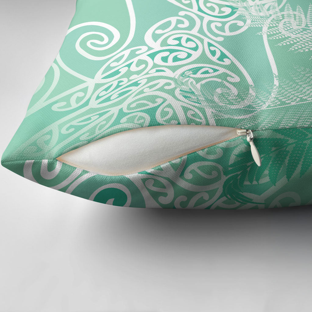 Aotearoa Maori Koru Curves Pillow Cover Silver Ferns - Mint LT7 - Polynesian Pride