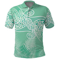 Aotearoa Maori Koru Curves Polo Shirt Silver Ferns - Mint