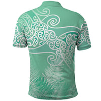 Aotearoa Maori Koru Curves Polo Shirt Silver Ferns - Mint