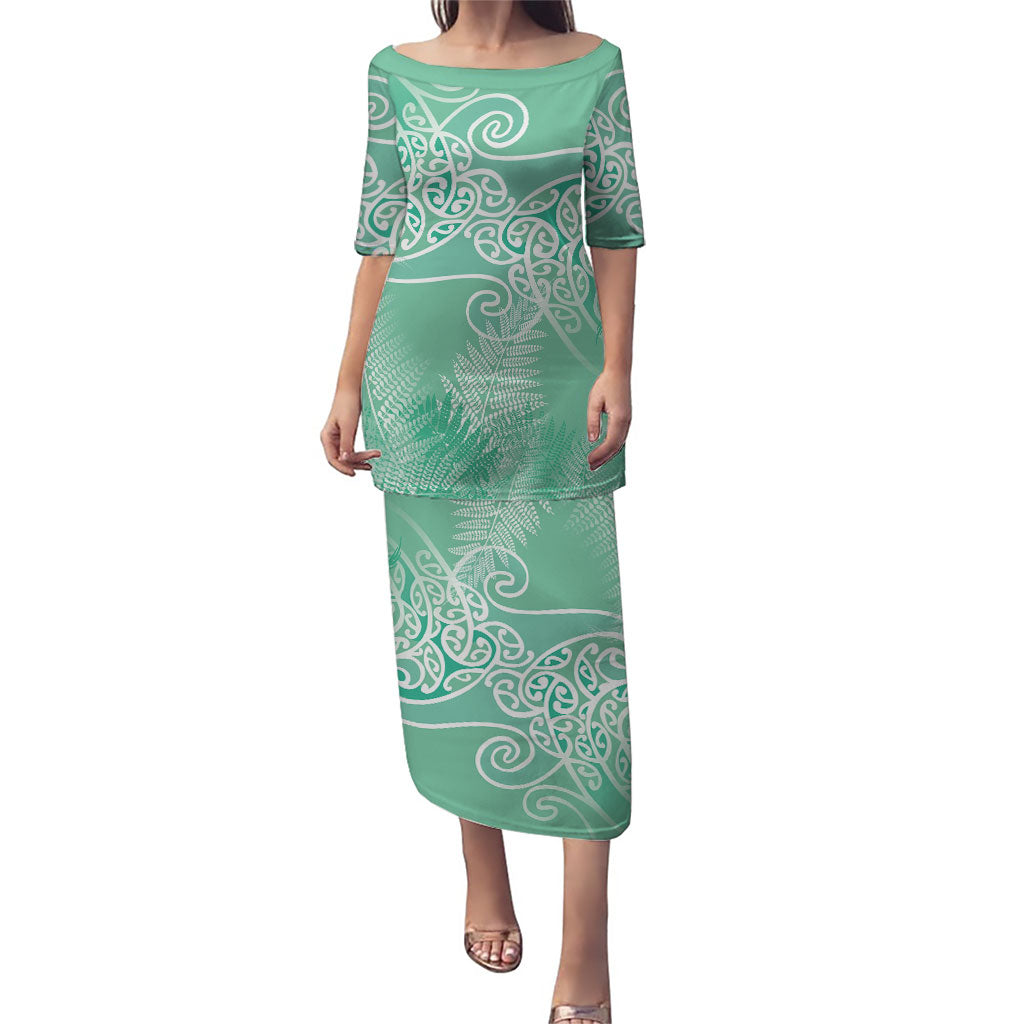 Aotearoa Maori Koru Curves Puletasi Silver Ferns - Mint LT7 Long Dress Mint Green - Polynesian Pride
