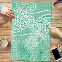 Aotearoa Maori Koru Curves Puzzle Silver Ferns - Mint LT7 Mint Green - Polynesian Pride