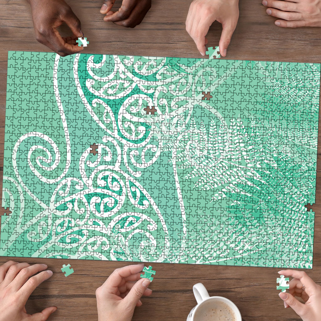 Aotearoa Maori Koru Curves Puzzle Silver Ferns - Mint LT7 - Polynesian Pride