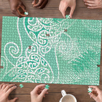 Aotearoa Maori Koru Curves Puzzle Silver Ferns - Mint LT7 - Polynesian Pride