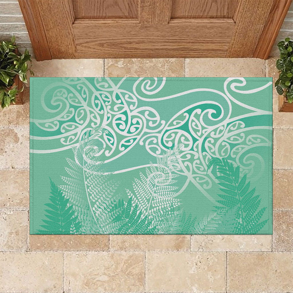 Aotearoa Maori Koru Curves Rubber Doormat Silver Ferns - Mint LT7 Mint Green - Polynesian Pride