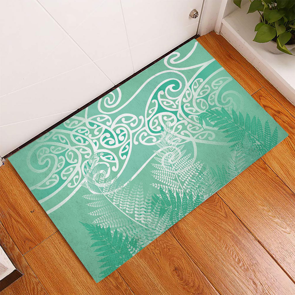 Aotearoa Maori Koru Curves Rubber Doormat Silver Ferns - Mint LT7 - Polynesian Pride