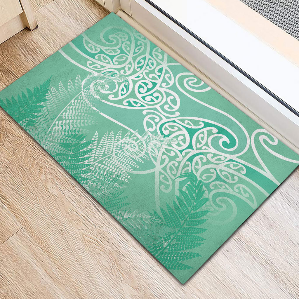 Aotearoa Maori Koru Curves Rubber Doormat Silver Ferns - Mint LT7 - Polynesian Pride