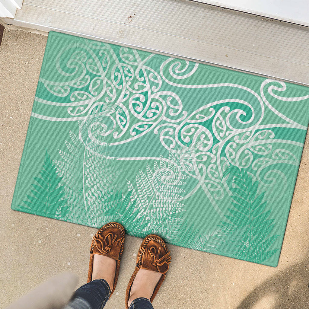 Aotearoa Maori Koru Curves Rubber Doormat Silver Ferns - Mint LT7 - Polynesian Pride