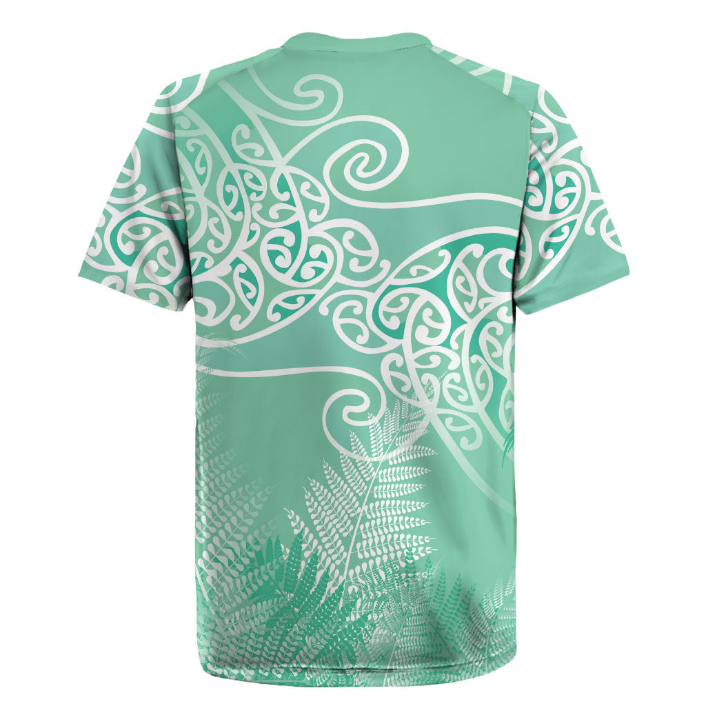 Aotearoa Maori Koru Curves Rugby Jersey Silver Ferns - Mint LT7 - Polynesian Pride