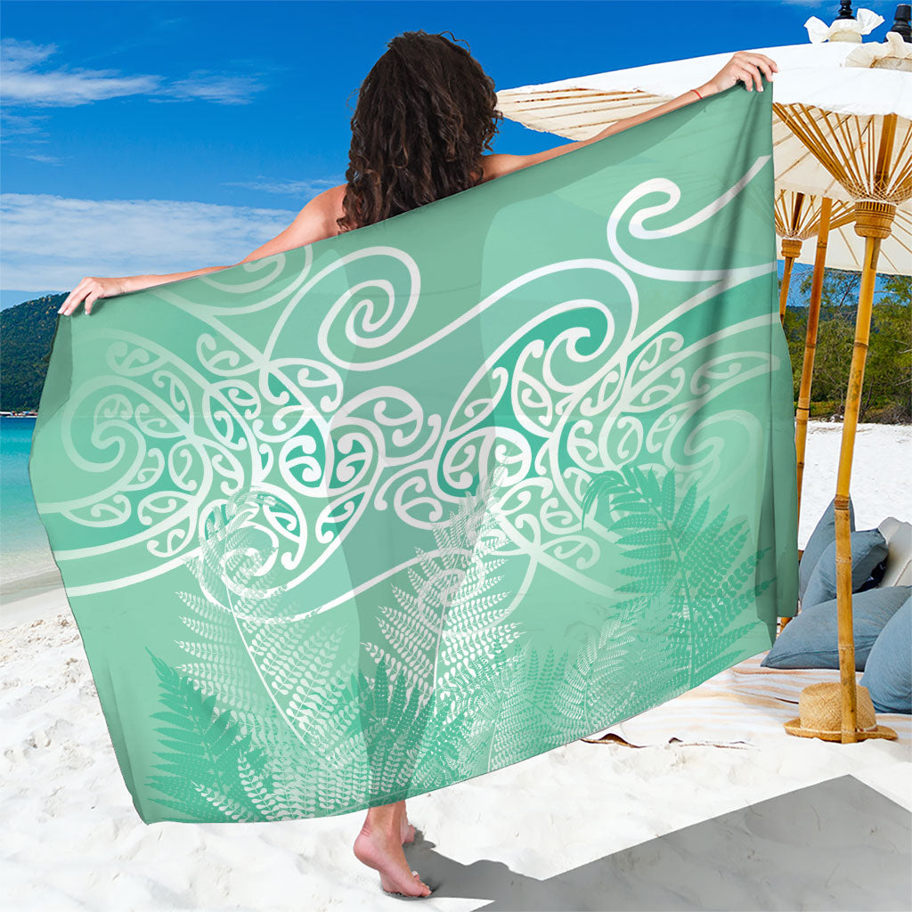 Aotearoa Maori Koru Curves Sarong Silver Ferns - Mint LT7 One Size 44 x 66 inches Mint Green - Polynesian Pride