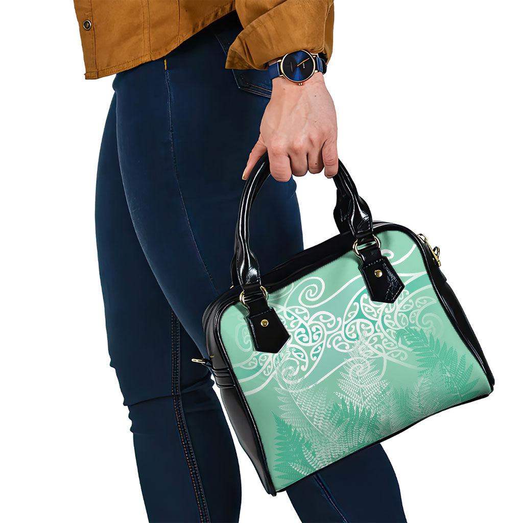 Aotearoa Maori Koru Curves Shoulder Handbag Silver Ferns - Mint LT7 - Polynesian Pride