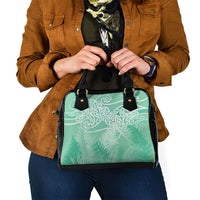 Aotearoa Maori Koru Curves Shoulder Handbag Silver Ferns - Mint LT7 - Polynesian Pride