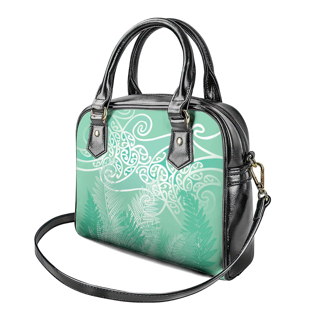 Aotearoa Maori Koru Curves Shoulder Handbag Silver Ferns - Mint LT7 - Polynesian Pride