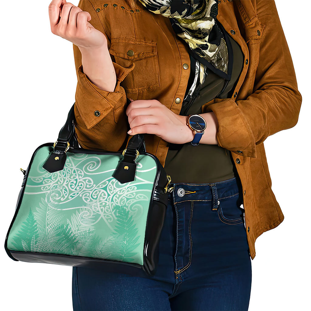 Aotearoa Maori Koru Curves Shoulder Handbag Silver Ferns - Mint LT7 - Polynesian Pride