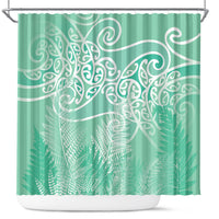Aotearoa Maori Koru Curves Shower Curtain Silver Ferns - Mint