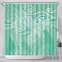 Aotearoa Maori Koru Curves Shower Curtain Silver Ferns - Mint