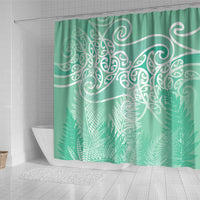 Aotearoa Maori Koru Curves Shower Curtain Silver Ferns - Mint