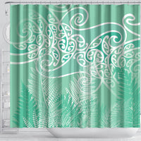 Aotearoa Maori Koru Curves Shower Curtain Silver Ferns - Mint