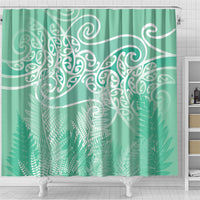 Aotearoa Maori Koru Curves Shower Curtain Silver Ferns - Mint
