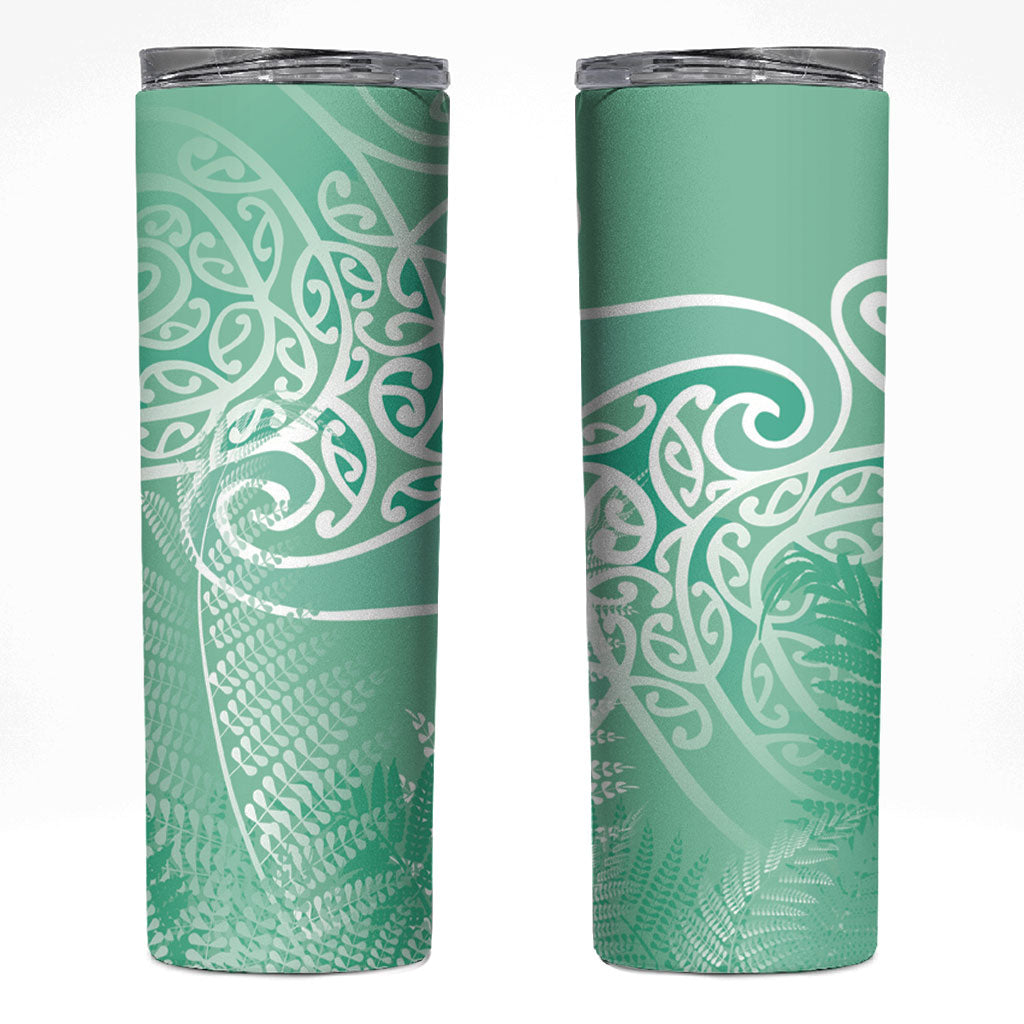 Aotearoa Maori Koru Curves Skinny Tumbler Silver Ferns - Mint LT7 Mint Green - Polynesian Pride